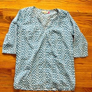 Pink Chicken girls white w/ blue hearts, tunic top, 3/4 sleeves size 9/10